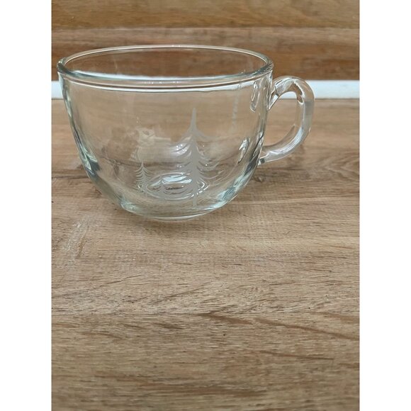 EUC Starbucks 2014 Clear Glass Mug With Etched Tree Design 17 Fl Oz - Picture 2 of 3